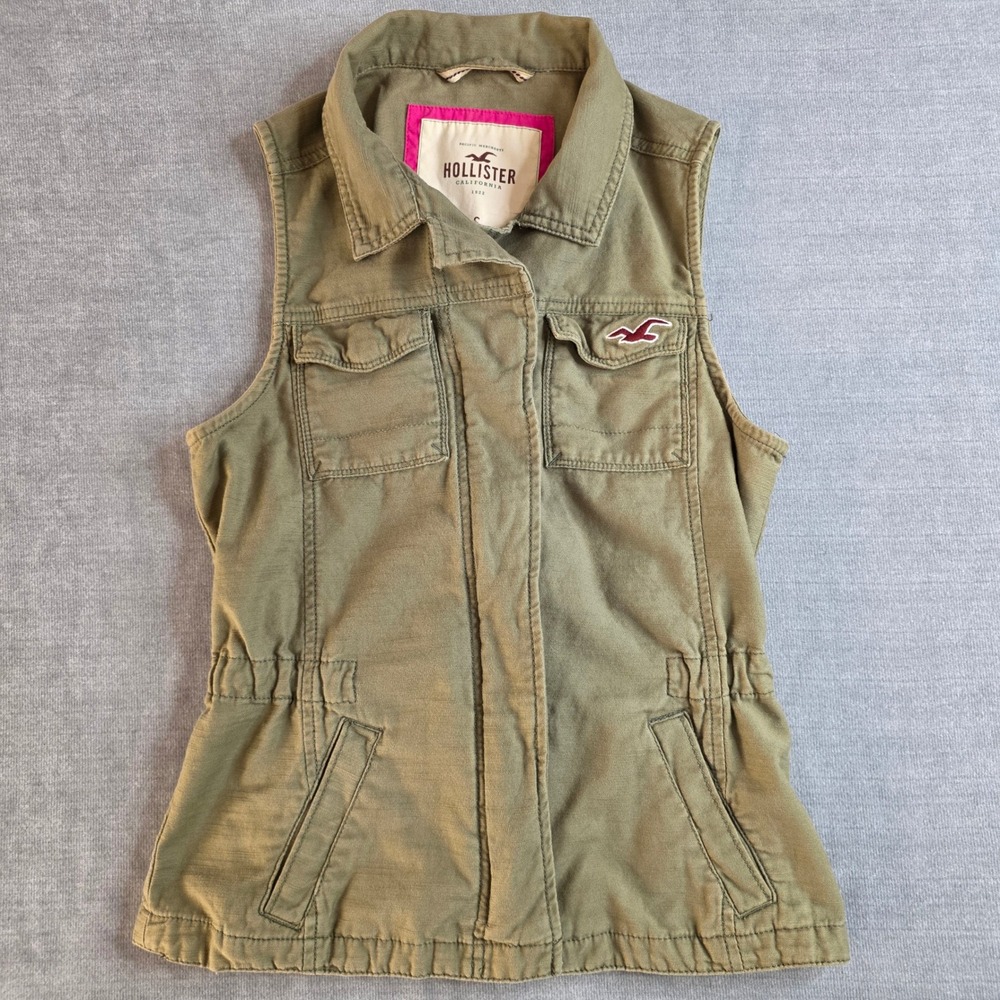 Hollister Utility Vest Womens Small Olive Green Excellent Cinched Cargo Jacket - Picture 3 of 13